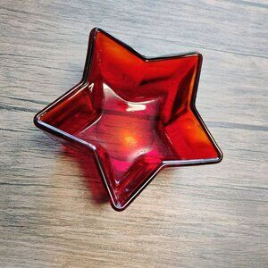 Vintage Amberina Ruby Red Glass Candy Bowl Star Dish GLOWS 6” Trinket Holder